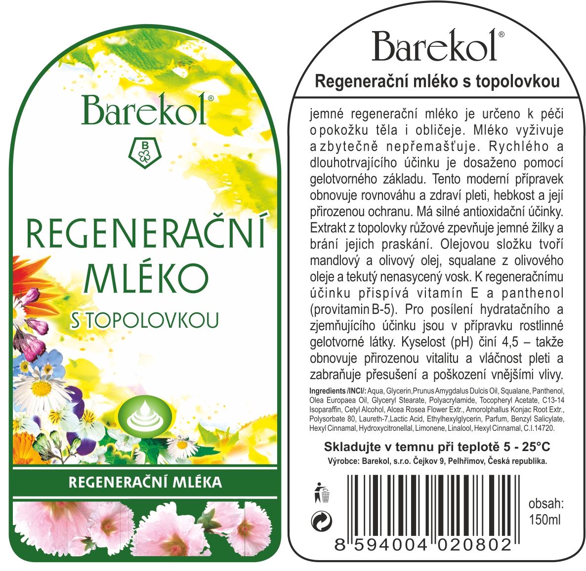 Barekol - regeneračné mlieko s topoľovkou, 150 ml