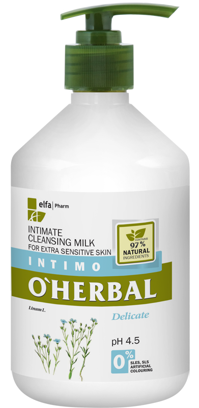 ​O'HERBAL Milk - intimní čistící mléko s extraktem lnu, 500 ml