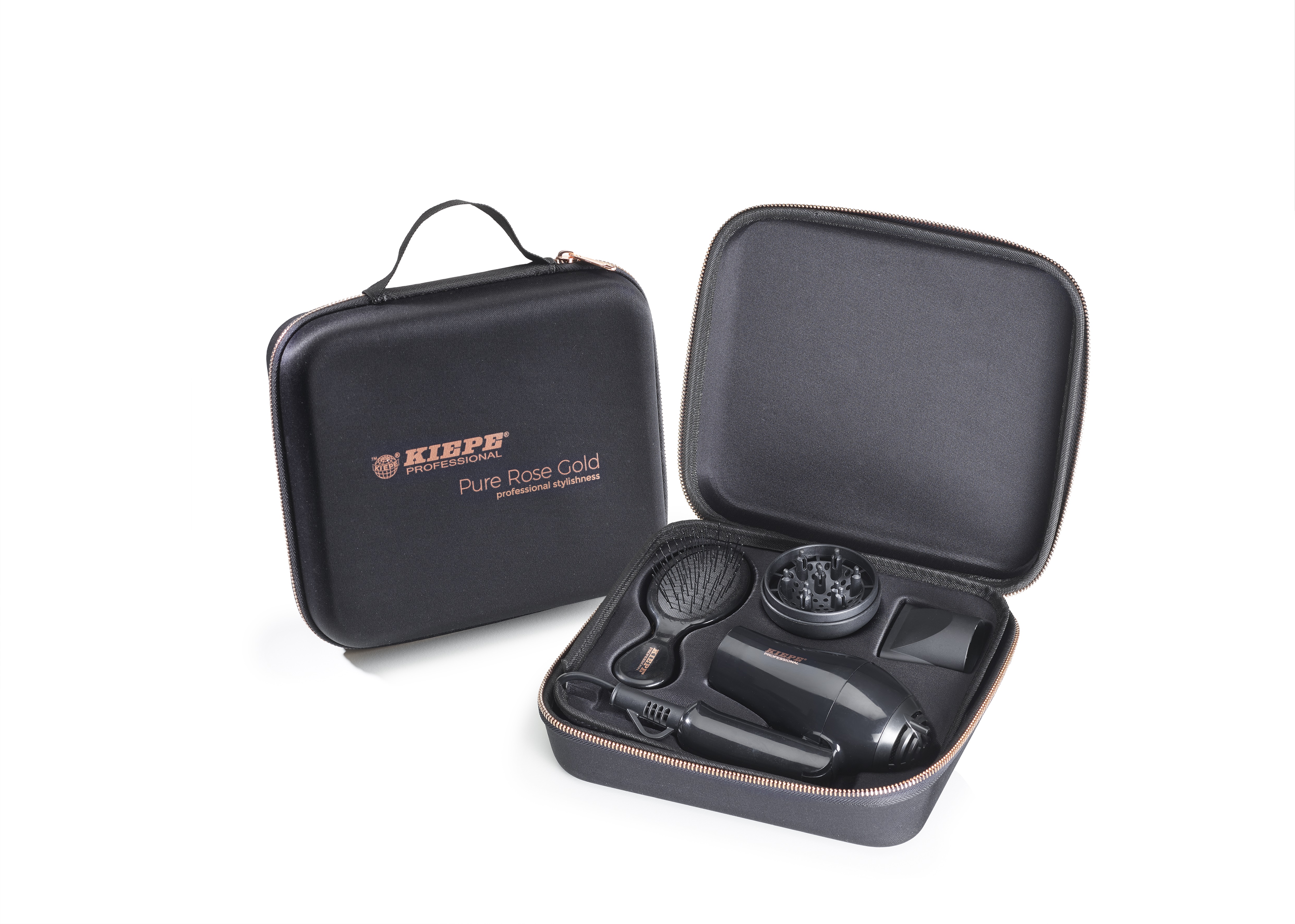 Kiepe Travel Kit Set Pure Rose Gold 8330 - mini fén na vlasy s příslušenstvím a kartáčem na vlasy, cestovní balení.