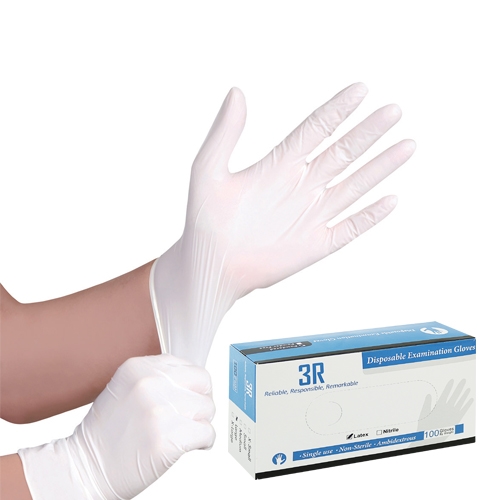 3R jednorázové latexové púdrované rukavice, 100 ks
