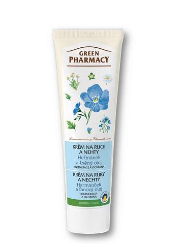Green Pharmacy - krém na ruce a nehty heřmánek a lněný olej, 100 ml