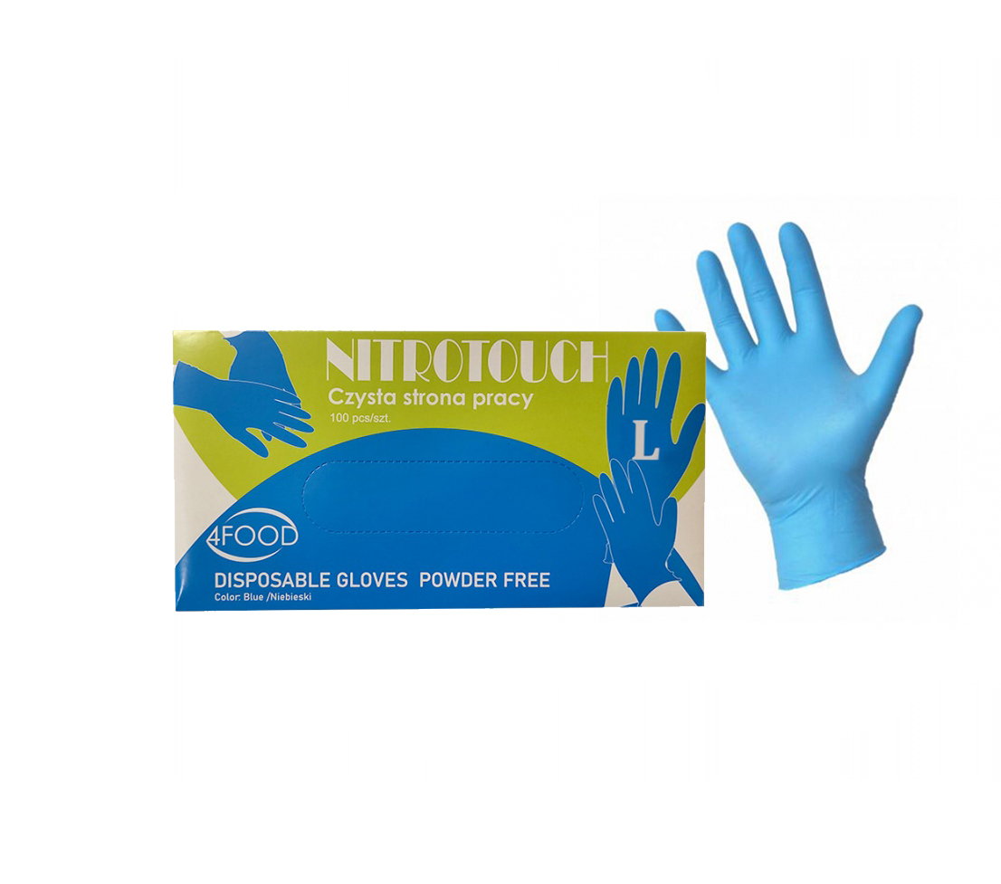 4FOOD Nitrotouch - bezpúdrové nitrilové rukavice - modré, 100 ks