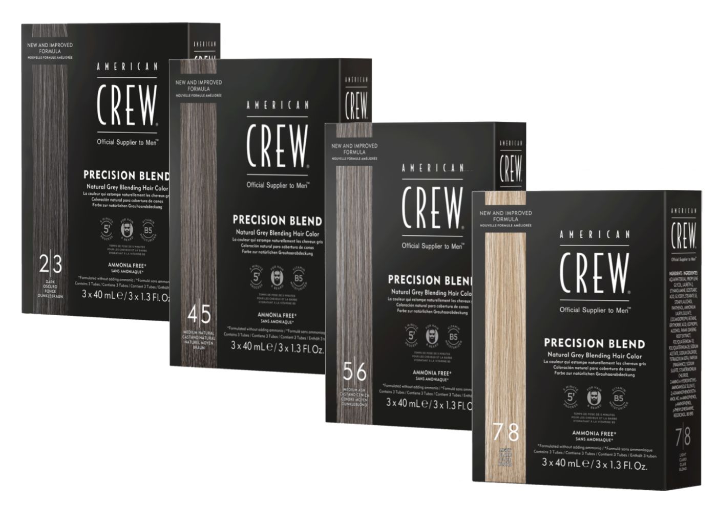 American Crew Precision Blend - bezamoniakové pánské barvy na vlasy a bradu, 3x40 ml