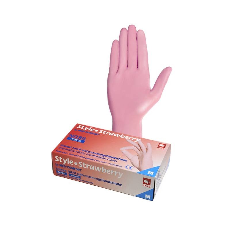Style Strawberry Nitrile Gloves Powder Free - jednorázové nitrilové rukavice bezpúdrové, pastelovo ružové, 100 ks