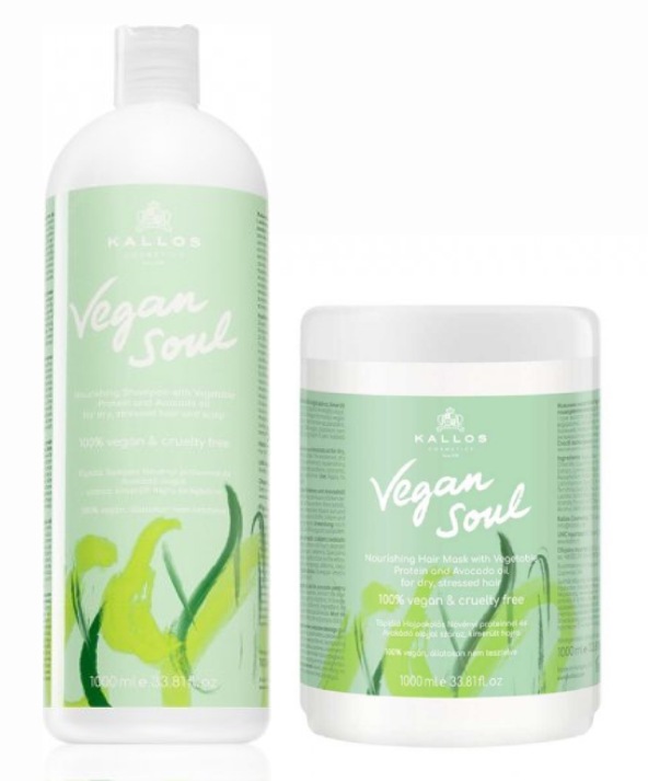 DUO: Kallos Vegan Soul Nourishing Shampoo and Mask - výživný šampón a maska, 1000 ml