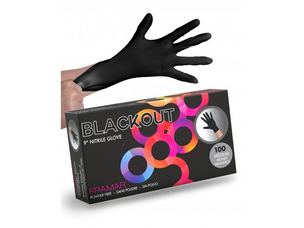 Framar GLV-BO-MED Blackout Nitrile Gloves 9" PowderFree- bezpúdrové nitrilové rukavice, čierne, 100 ks