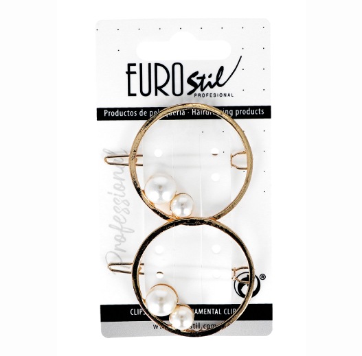 Eurostil 06941 Golden Metal Clips with Pearls - kovové ozdobné klipsy so zlatým povrchom a perlami, 2 ks