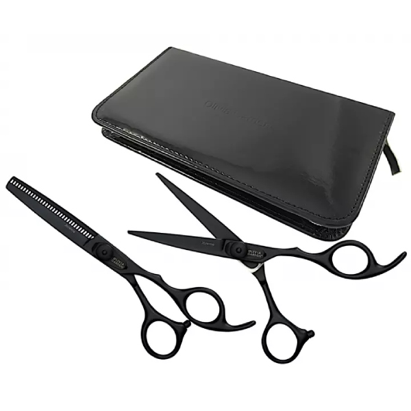 Olivia Garden SilkCut Matt Black Scissor Edition - limitovaná edícia čiernych nožníc 5.75" a efilačných nožníc 6"35T