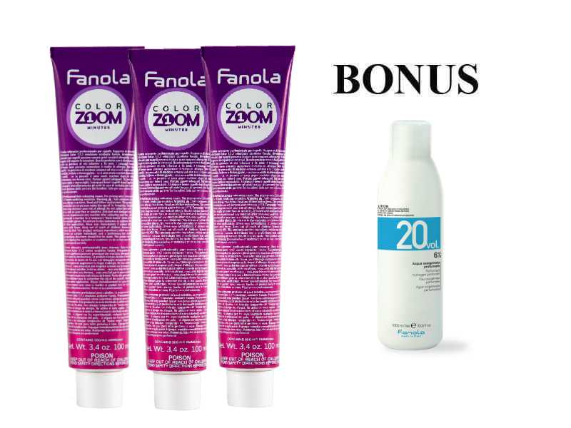 AKCE: 3x Fanola Color Zoom 10 Minutes Cream Hair Color - permanentní barvy na vlasy s obsahem amoniaku, 100 ml + oxidant 6%, 1000 ml