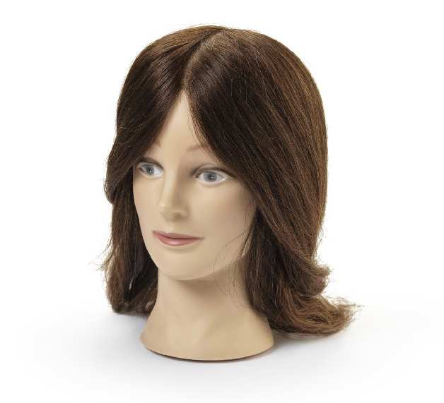 BraveHead 9851 Female Dark Brown - cvičná hlava, 100% ľudské vlasy, 40 - 45 cm
