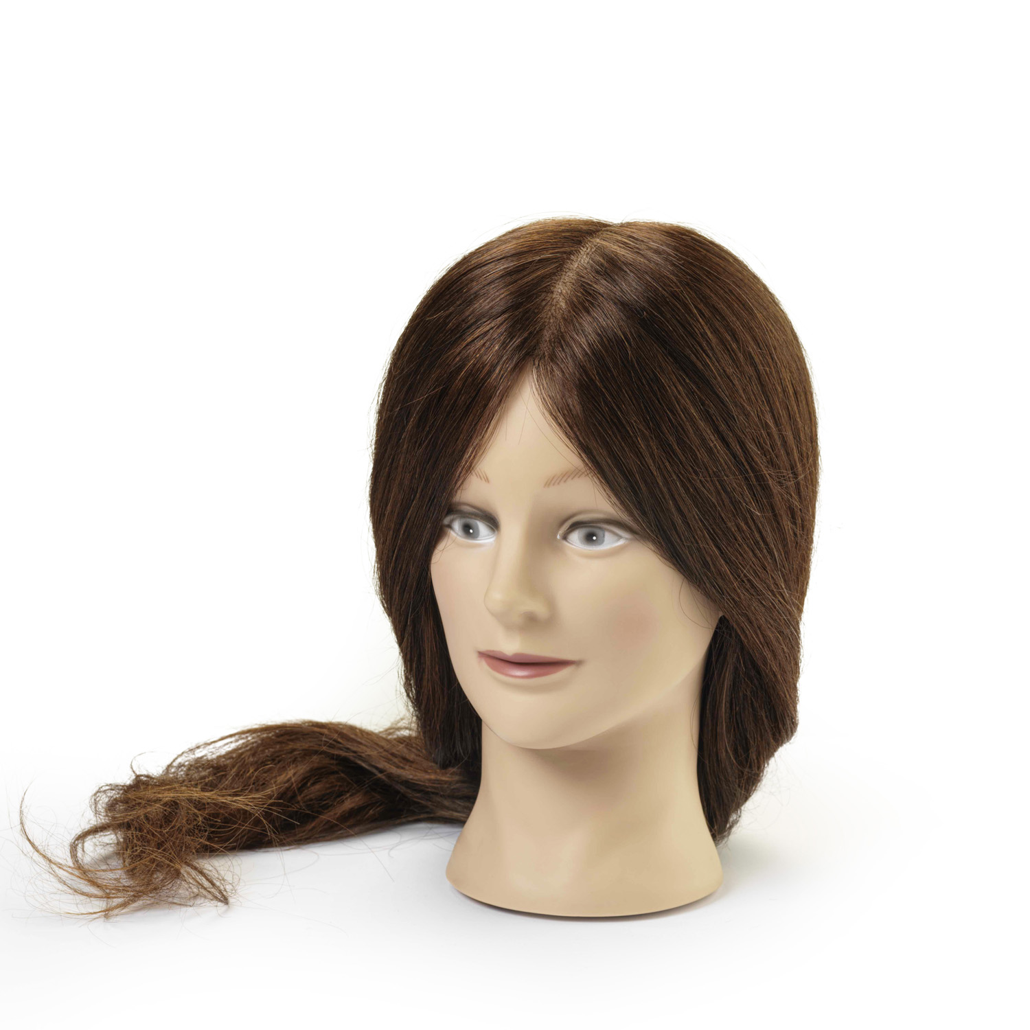 BraveHead 9853 XL Female Dark Brown - cvičná hlava, 100% ľudské vlasy, 55-60 cm