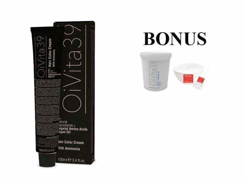 AKCE: 12 ks OiVita 39 Hair Cream Color - profesionální hydratační krémová barva na vlasy, 100 ml + melír, 500 g + miska a štětec