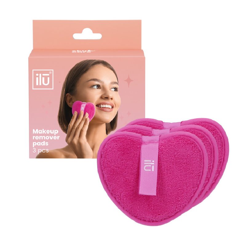 ILU Makeup Remover Pads Hot Pink - odličovací polštářky ve tvaru srdíčka, růžové, 3ks