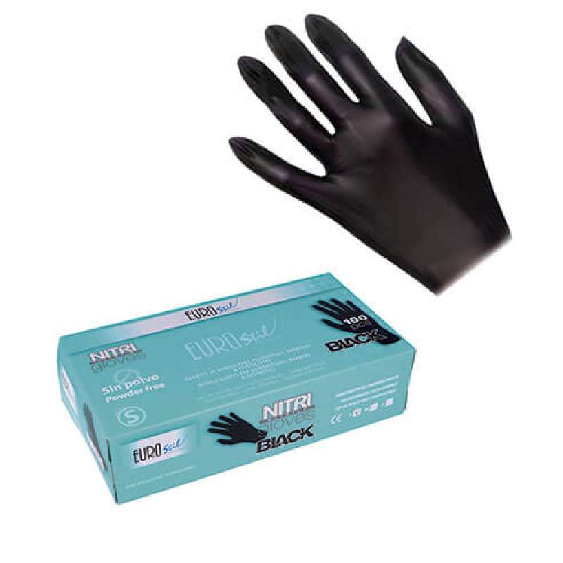 Eurostil Nitrile Gloves Powder Free - černé nitrilové rukavice bezpudrové, 100ks