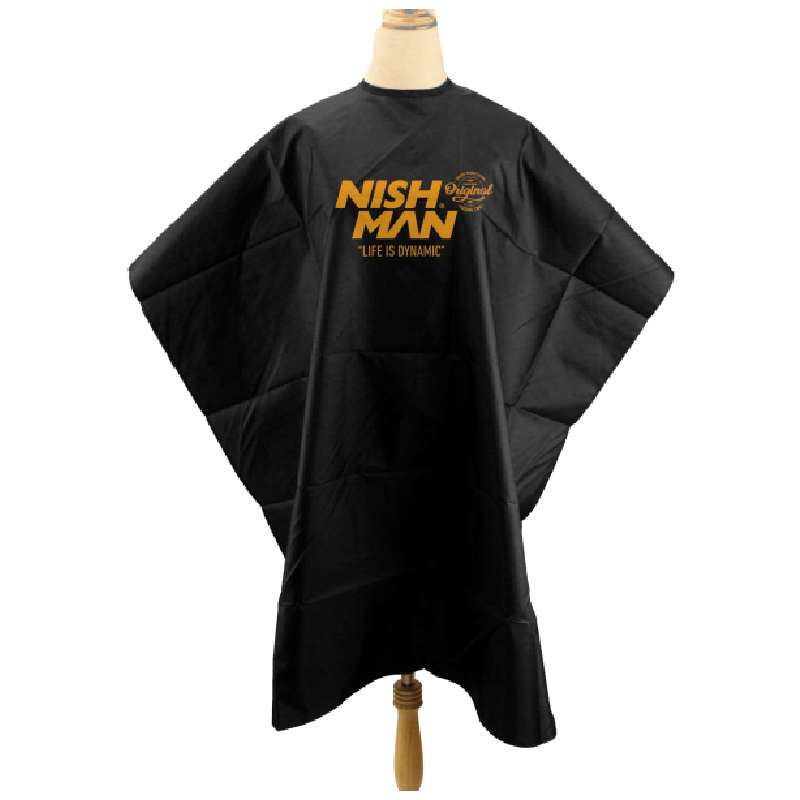 Nishman Barber Cape Black "life is dynamic" - čierna pláštenka s logom Nishman