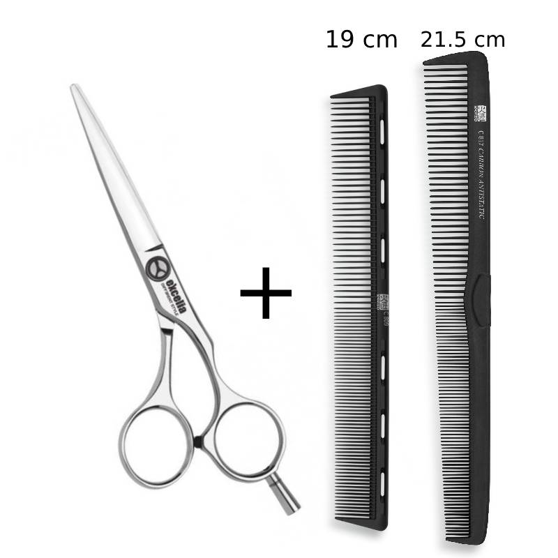 Kasho Excelia Offset Scissors - nůžky na klouzavý střih + 2 x Kasho kombinované hřebeny