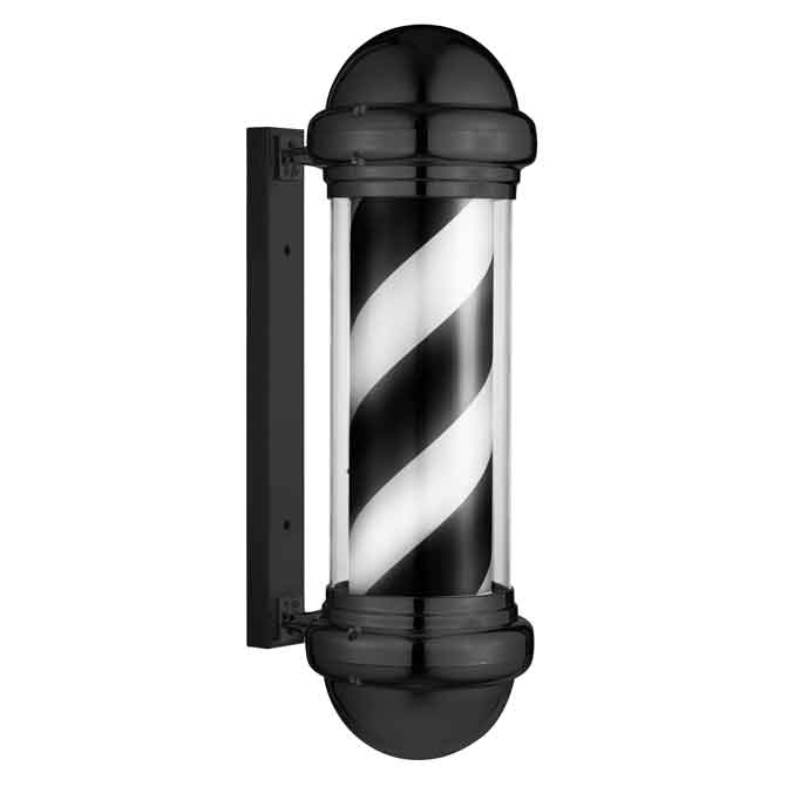 Eurostil 09045/50 Black Barber Pole w./ Black&White Stripes - barber stĺpik v čiernej farbe a čierno-bielymi pruhmi