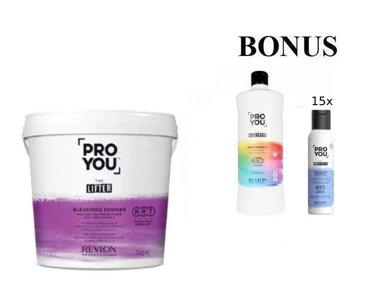 AKCE: Revlon Pro You Bleaching Powder, 1kg + oxidant 6% Pro You, 900ml + 15x Mini Volumzing Shampoo, 85ml