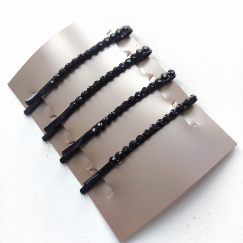 JzA (WO/1) čierne ozdobné sponky s čiernými kamienkami, 4ks/bal (5,5 cm)
