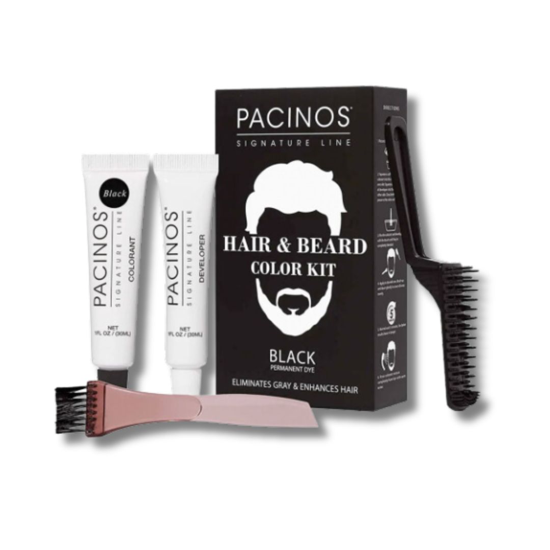 Pacinos Hair&Beard Color Kit Black - sada pro barvení vlasů a brady - černý odstín