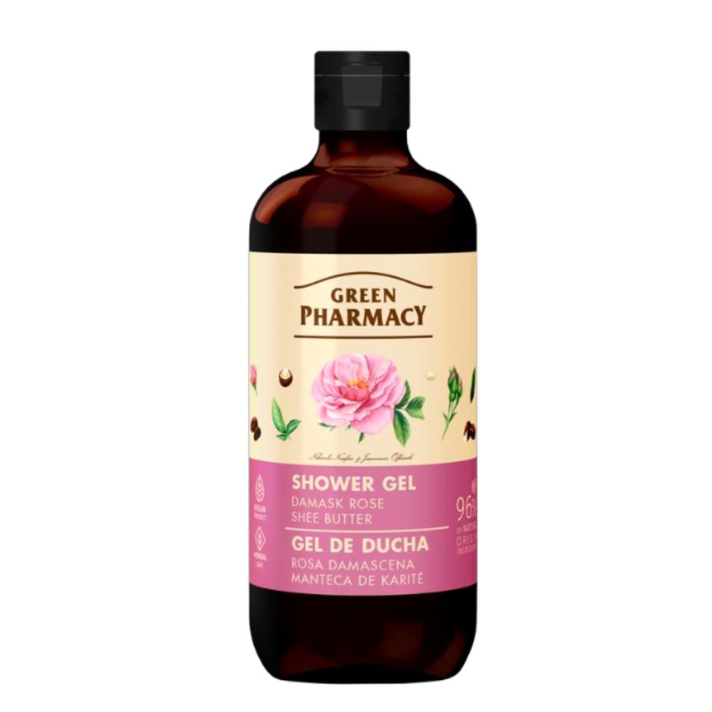 Green Pharmacy Shower Gel Damask Rose ● Shea Butter - sprchový gél s obsahom damaškovej ruže a bambuckým maslom, 500 ml