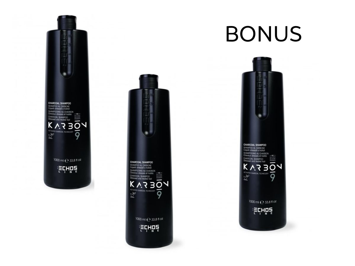 AKCIA: 2+1 Echosline Karbon 9 Shampoo - šampón s aktívnym uhlím pre poškodené a chemicky ošetrené vlasy, 1000 ml