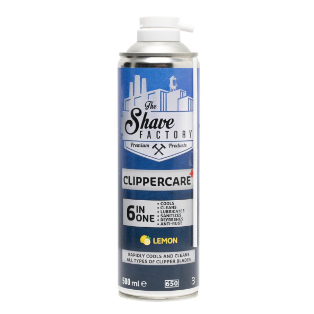 The Shave Factory ClipperCare PLUS+ 6in1 Spray LEMON - sprej na strojky 5v1 s tryskou a vůní citrusů, 500 ml